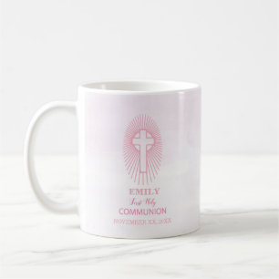 Personalize, Pink First Holy Communion Cross Host Coffee Mug