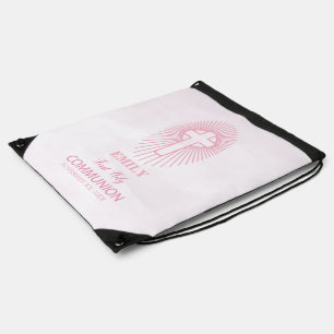 Personalize, Pink First Holy Communion Cross Host Drawstring Bag