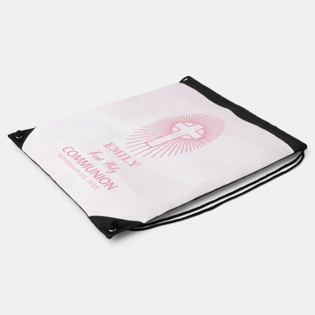 Personalize, Pink First Holy Communion Cross Host Drawstring Bag (Side)