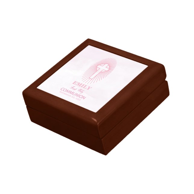 Personalize, Pink First Holy Communion Cross Host Gift Box (Side)