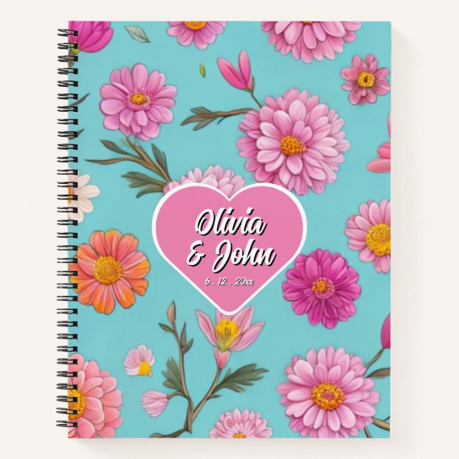 Personalize pink floral daisies pink flowers notebook (Front)
