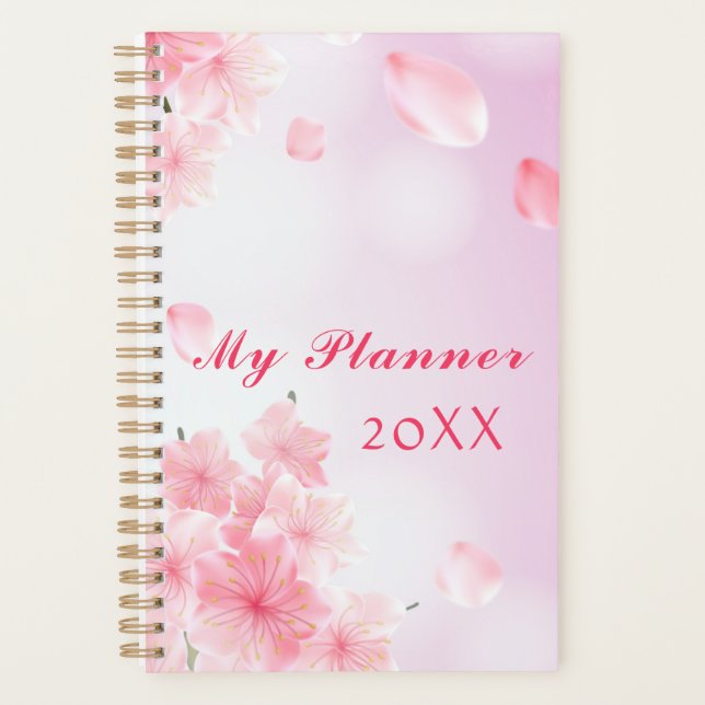 Personalize Pink Floral Yearly Planner (Front)