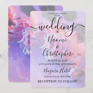 Personalize: Pink Frosty Roses Wedding Invitation