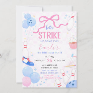 Personalize Pink Girl bowling Birthday party Invitation