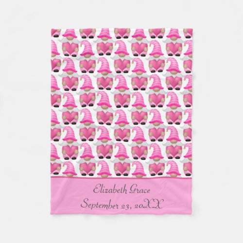  Personalize Pink Gnome Woodland Scandinavian Cute Fleece Blanket