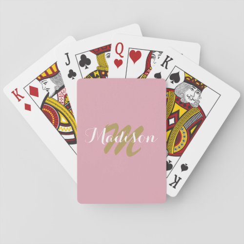 Personalize Pink Gold Monogram Elegant Girly Poker Cards