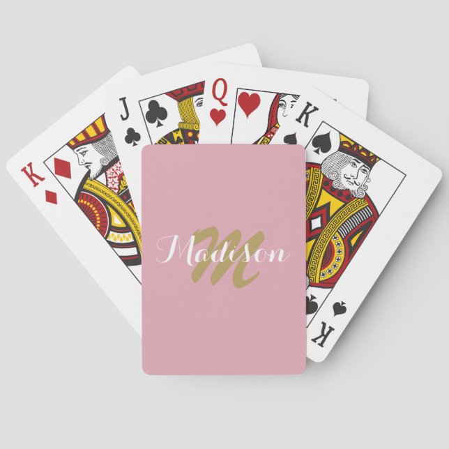Personalize Pink Gold Monogram Girly Playing Cards (Back)