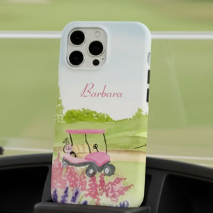 Personalize Pink Golf Cart Golf Course iPhone 17 Pro Case