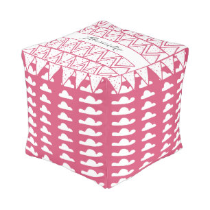 Personalize Pink Gray Cloud Vintage Modern Pattern Pouf