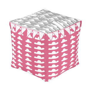 Personalize Pink Gray Cloud Vintage Modern Pattern Pouf