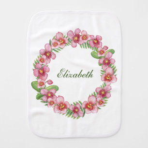 Personalize Pink Green Floral Flowers Baby Girl Baby Burp Cloth