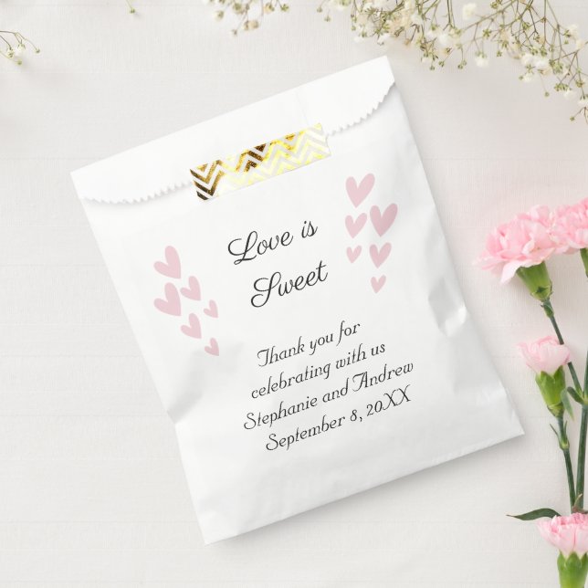 Personalize Pink Heart Love Is Sweet Wedding Favor Bag (Sealed)
