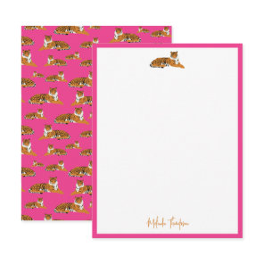 Personalize Pink Orange Jungle Tiger Script Note Card