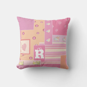 Personalize Pink Orange Sheep Cat Bubbles Stripe Throw Pillow