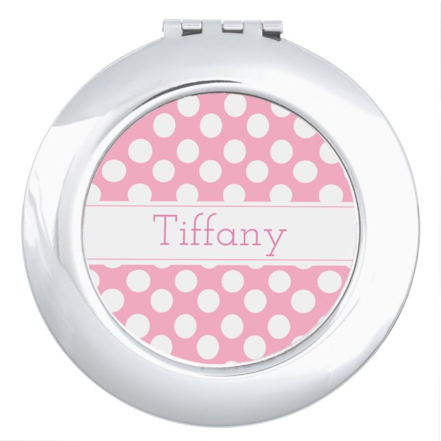 Personalize Pink Polka Dot Compact Mirror (Front)