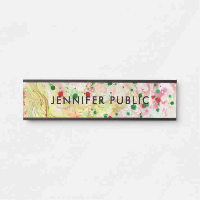 Personalize Pink Red Yellow Green Purple Modern Door Sign (Front)