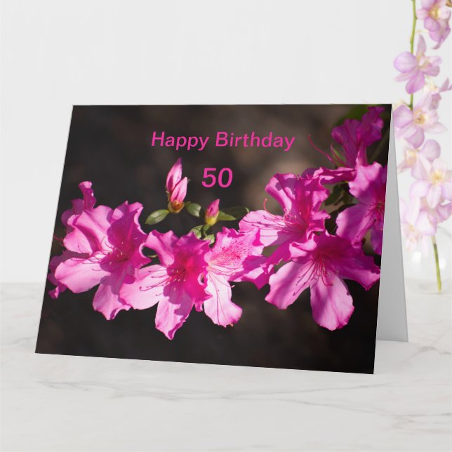 Personalize Pink rhododendron blossom Birthday Card (Orchid)