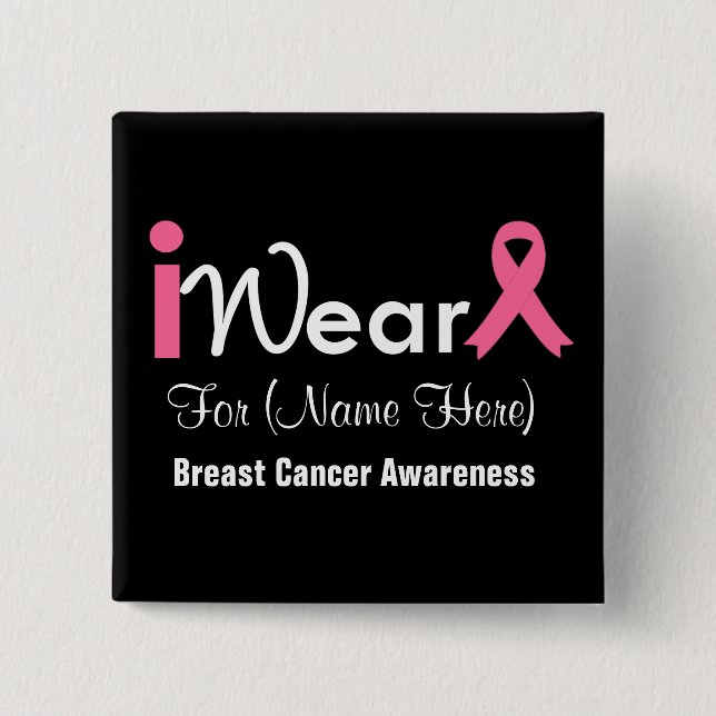 Personalize Pink Ribbon Breast Cancer Pinback Button (Front)