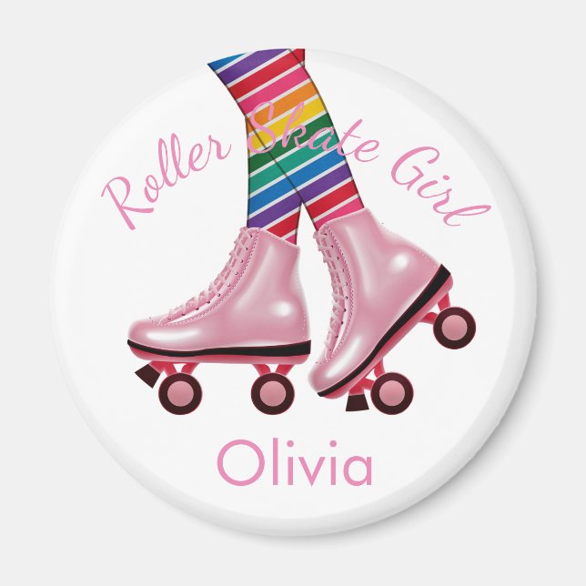 Personalize - Pink Roller Skate Girl Magnet (Front)