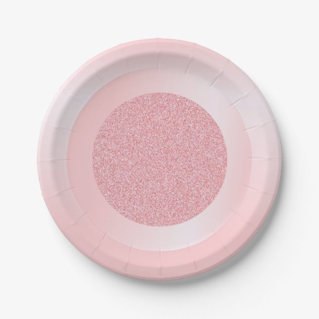 Personalize Pink Rose Gold Glitter Modern Template Paper Plates (Front)
