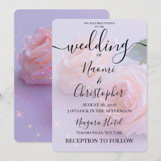 Personalize: Pink Roses Glitter Wedding Invitation