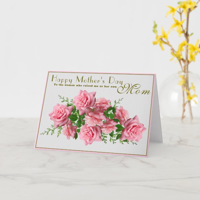 Personalize Pink Roses Happy Mothers Day Mom Card (Yellow Flower)