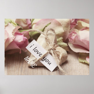 Personalize Pink Roses with Heart Poster