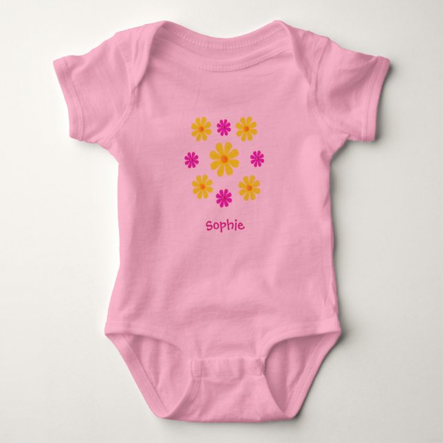 Personalize pink spring flowers baby shower bodysuit (Front)