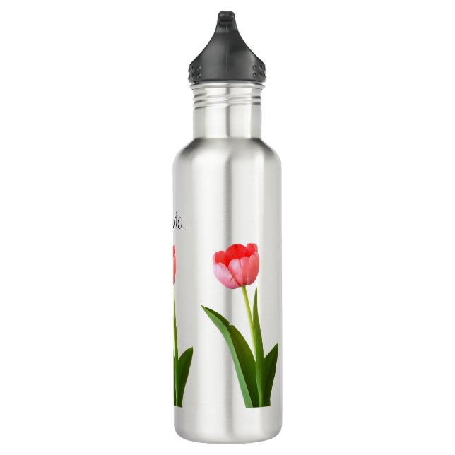 Personalize: Pink Spring Tulips Floral Photo Stainless Steel Water Bottle (Right)