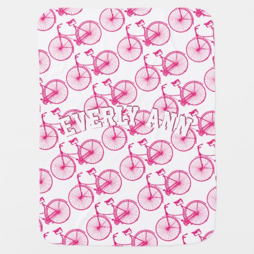 Personalize Pink Vintage Bicycle Baby Baby Blanket