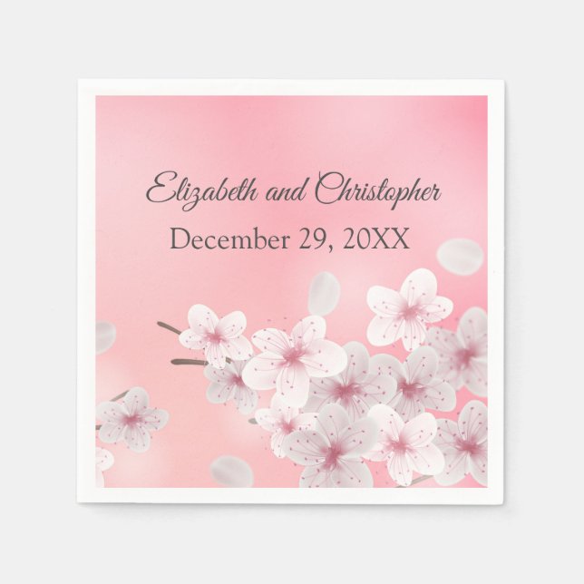 Personalize Pink White Floral Wedding Bridal Showe Napkins (Front)