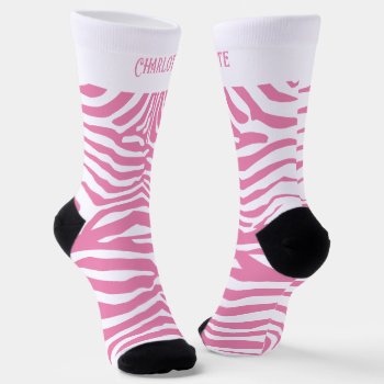 Personalize Pink White Zebra Pattern Socks by Ricaso_Graphics at Zazzle