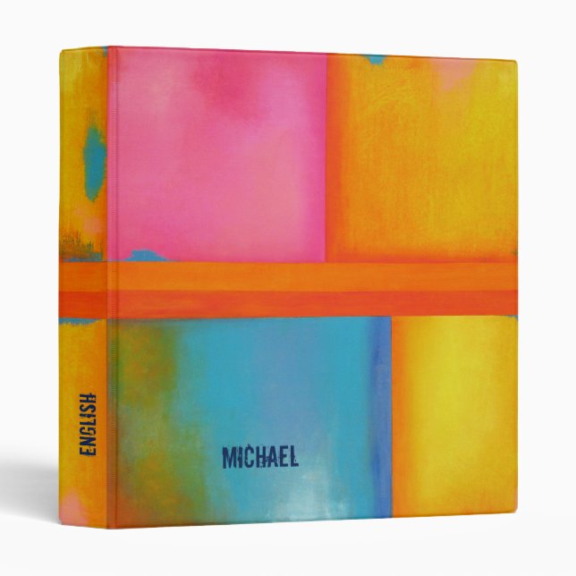 Personalize - Pink Yellow Blue Abstract Art 3 Ring Binder (Front/Spine)