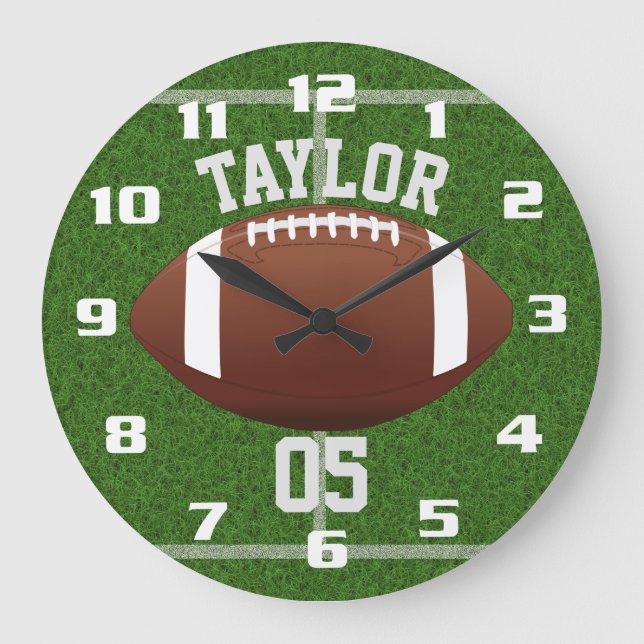 Personalize player Name and Number Cool Football Large Clock (Front)
