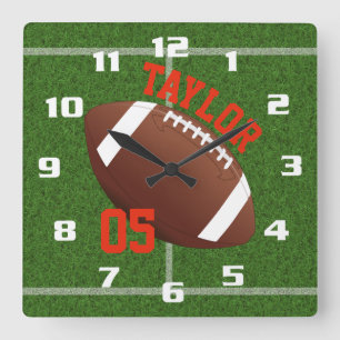 Personalize player Name and Number Cool Football Square Wall Clock