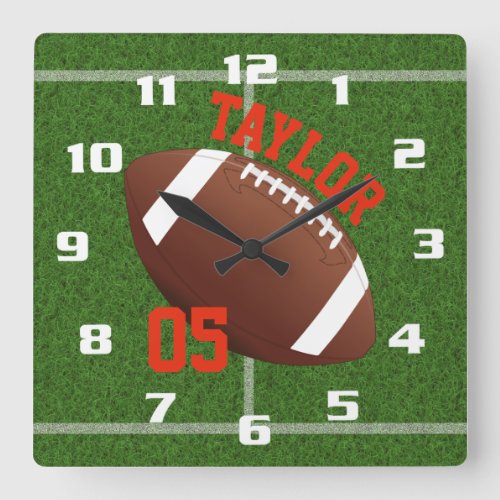 Personalize player Name and Number Cool Football Square Wall Clock