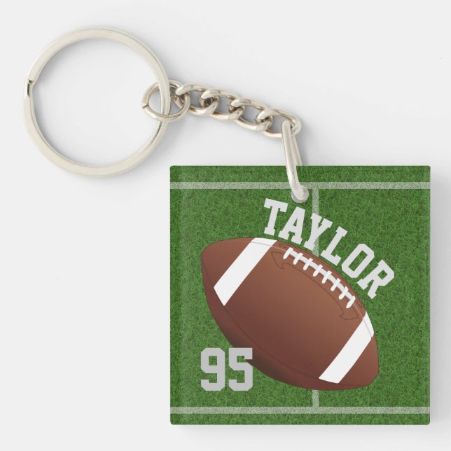 Personalize player Name and Number Football Keychain (Front)