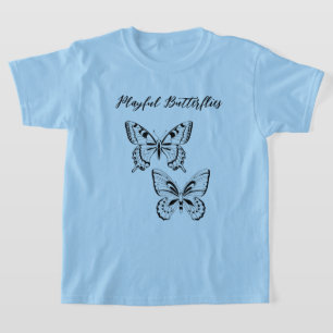 Personalize Playful Butterflies on Blue Background T-Shirt