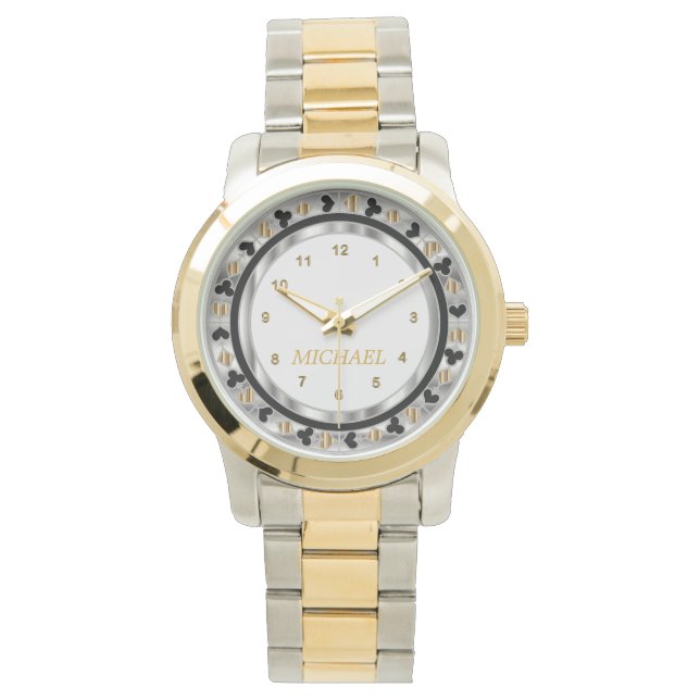 Personalize Poker Player - Sliver & Gold Watch (Front)