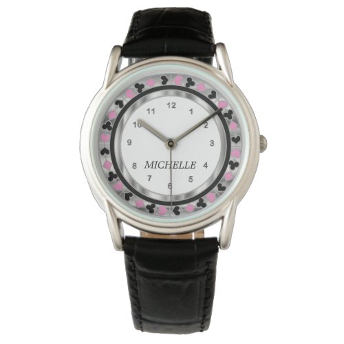 Personalize Poker Player _ Sliver  Pink Watch