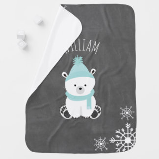 Personalize Polar Bear Baby Blanket - Blue