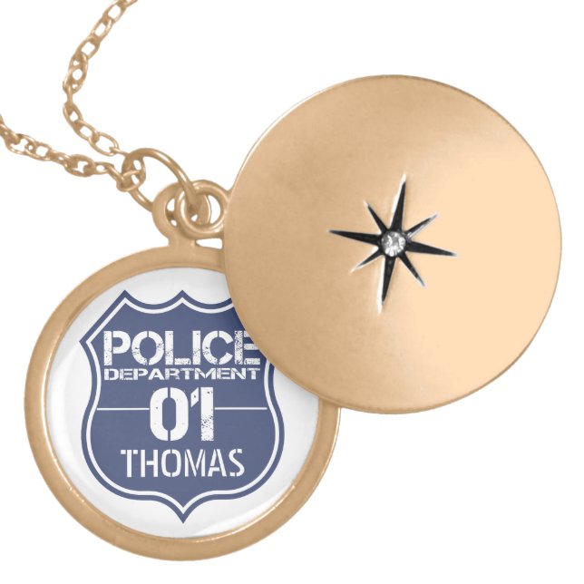 Personalize Police Department Shield 01 - Any Name Gold Plated Necklace (Front)