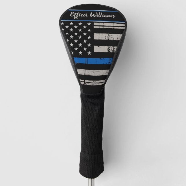 Personalize Police Officer Thin Blue Line Golf Head Cover (Front)