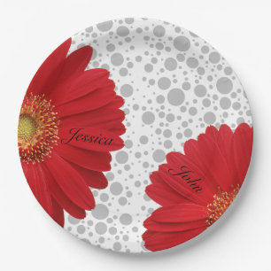 Personalize Polka Dot Red Daisy, change the dot co Paper Plates