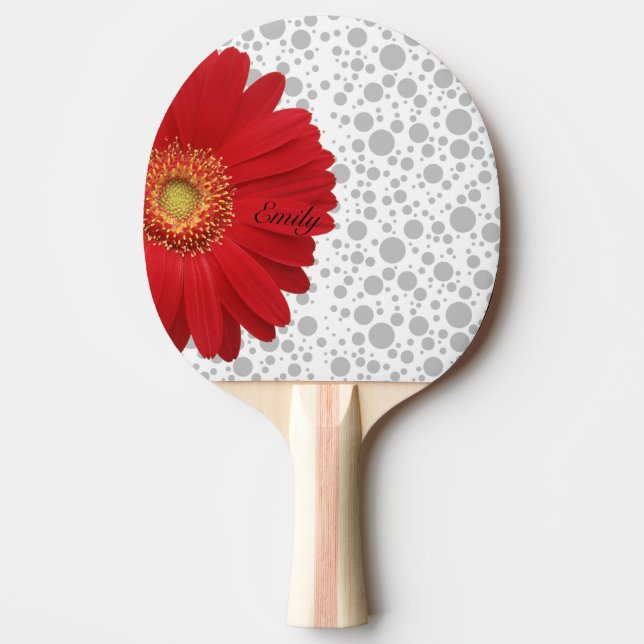 Personalize Polka Dot Red Daisy Ping Pong Paddle (Front)