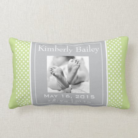 Personalize Polka Dots Nursery Birth Announcement Lumbar Pillow