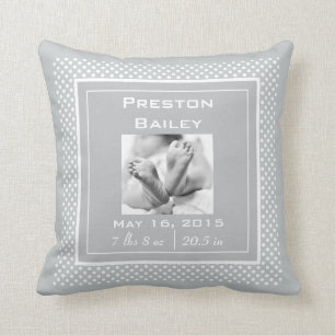 Personalize Polka Dots Nursery Birth Announcement Throw Pillow