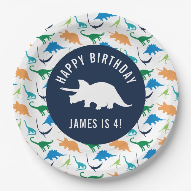 Personalize Preppy Dinosaur Birthday Party Plate (Front)