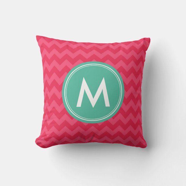 Personalize Preppy Monogram Chevron in Pink Throw Pillow (Front)