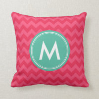 Personalize Preppy Monogram Chevron in Pink Throw Pillow